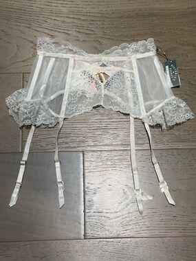Vintage Victoria's Secret Ivory Lace Garter Belt with Rhinestones